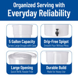 Carlisle FoodService Products Round Beverage Dispenser Drink Dispenser with Spigot for Catering, Plastic, 5 Gallons, White