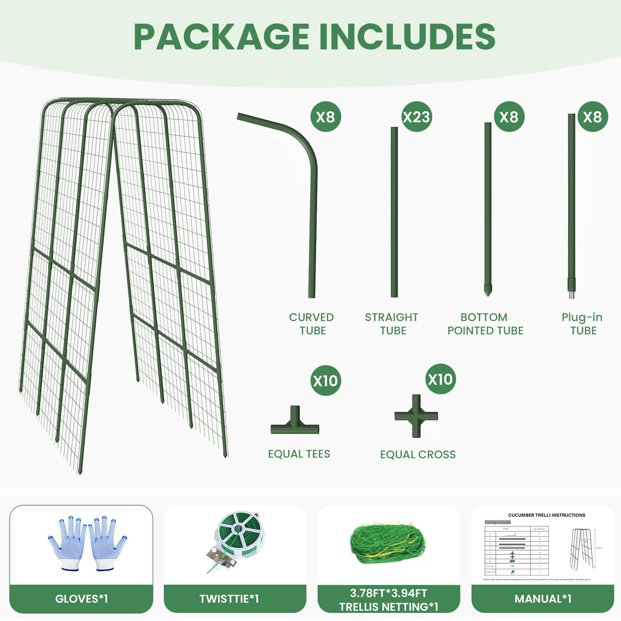Cucumber Trellis for Raised Bed, 63" Heavy Duty U-Shape Garden Trellis for Climbing Plants Outdoor, Rustproof Plastic Metal Arch Vegetables Trellis Plant Support for Vine, Fruits, Beans and Flowers