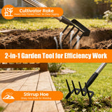 2-in-1 Heavy Duty Garden Hoe with 60" Adjustable Handle, Stirrup Hoe & Cultivator Weeding Rake - Lightweight Gardening Tool for Fast Weed Removal, Cultivating & Loosening Soil, Stainless Steel