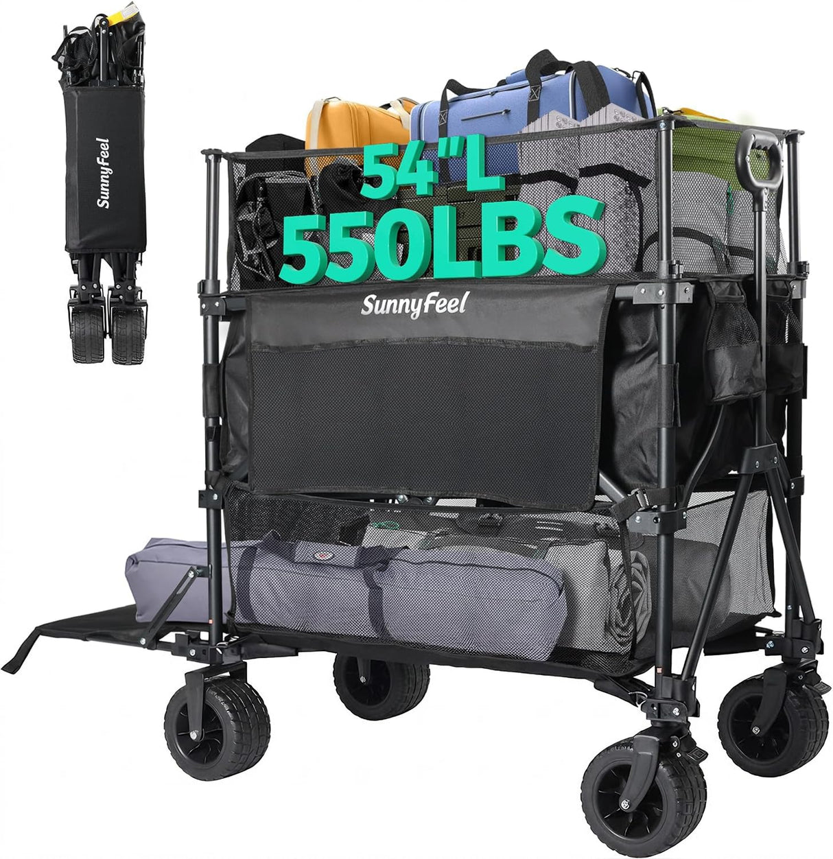 SUNNYFEEL 550L Double Decker Wagon with High Extender & Tailgate