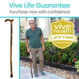 Vive Wooden Walking Stick Cane - for Men, Women, & Seniors - 36 Inch Single Point Rubber Tip with Willow Handle - Ergonomic Grip for Balance & Stability - Lightweight Elderly Assistance Product (Wood)