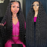 KVFCT 30 Inch Deep Wave Lace Front Wigs Human Hair 13x6 HD Transparent Deep Wave Lace Front Wigs for Women 200% Density Deep Curly Human Hair Wigs Pre Plcked Deep Wave Frontal Wigs with Baby Hair