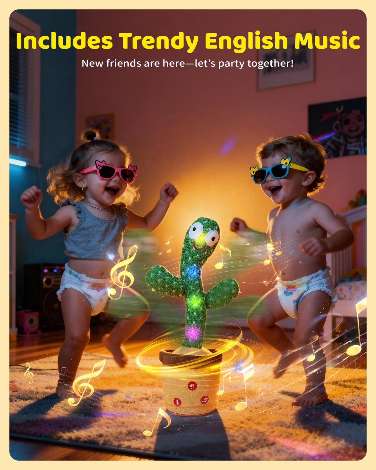 TWORIVER Adjustable Volume Dancing Talking Cactus Toy for Baby, Boys Girls