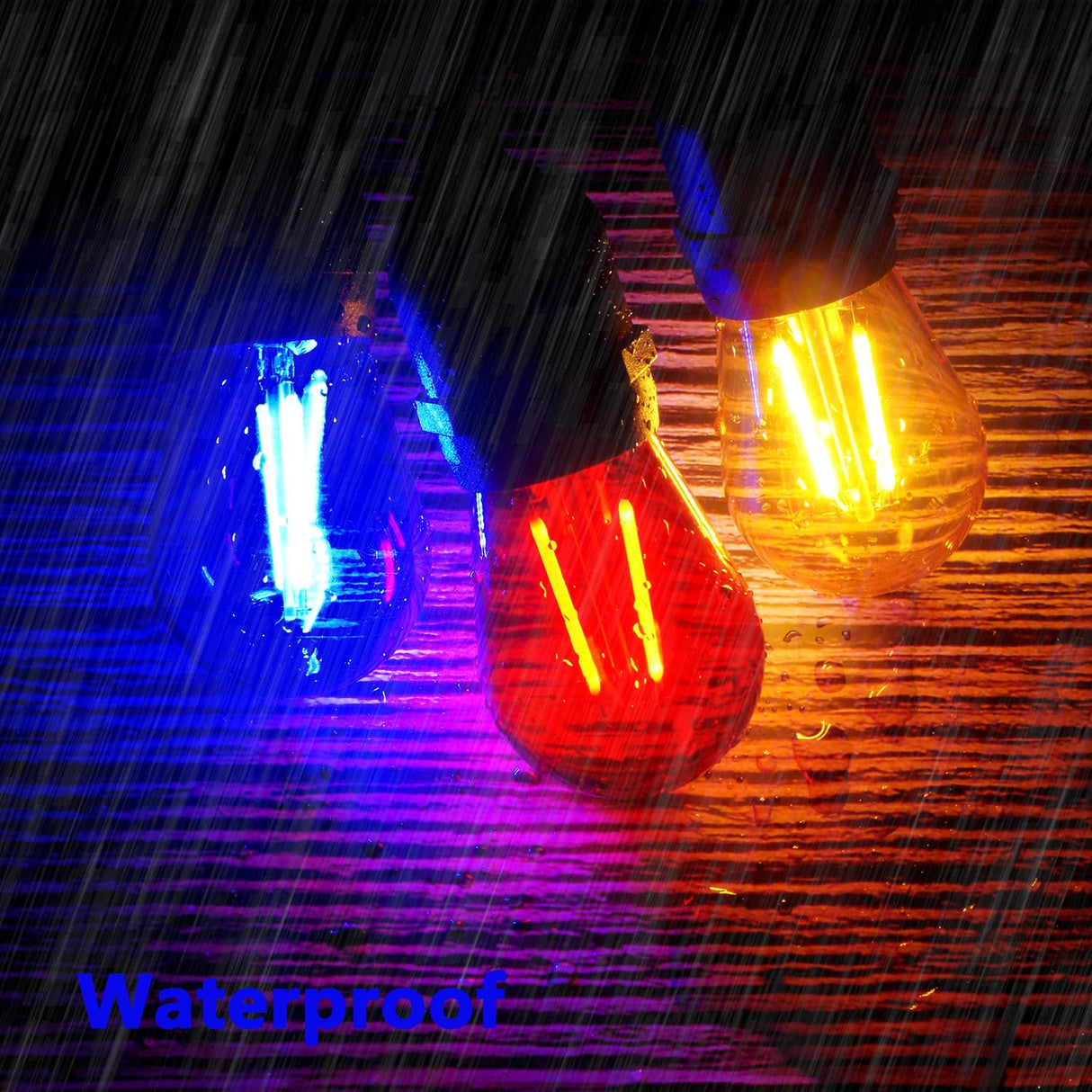 GUILEDUO 15 Pack S14 LED String Light Bulbs, Shatterproof 2 Watt Blue Replacement Bulbs for Outdoor String Light, Waterproof Decorative E26 Base Blue Filament Edison Christmas Light Bulbs, 120V