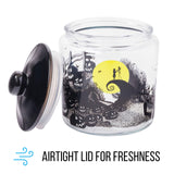 Silver Buffalo Disney Tim Burton Nightmare Before Christmas Moon Hill Graveyard Scene Jack Skellington and Sally Glass Cookie Snack Candy Jar with Lid (Small)