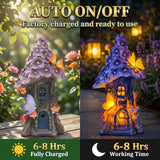 COWOS Mushroom House Statue, Garden Decor Outdoor Solar Statues, Solar Garden Statue Lights, Fairy Garden Decorations, Mushroom Fairy House Figurine with Butterflies and Flowers for Yard Decor