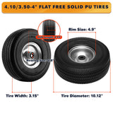 BIEAMA 2 Pack 10" Solid Rubber 4.10/3.50-4 Flat Free Tire, Raised Tread