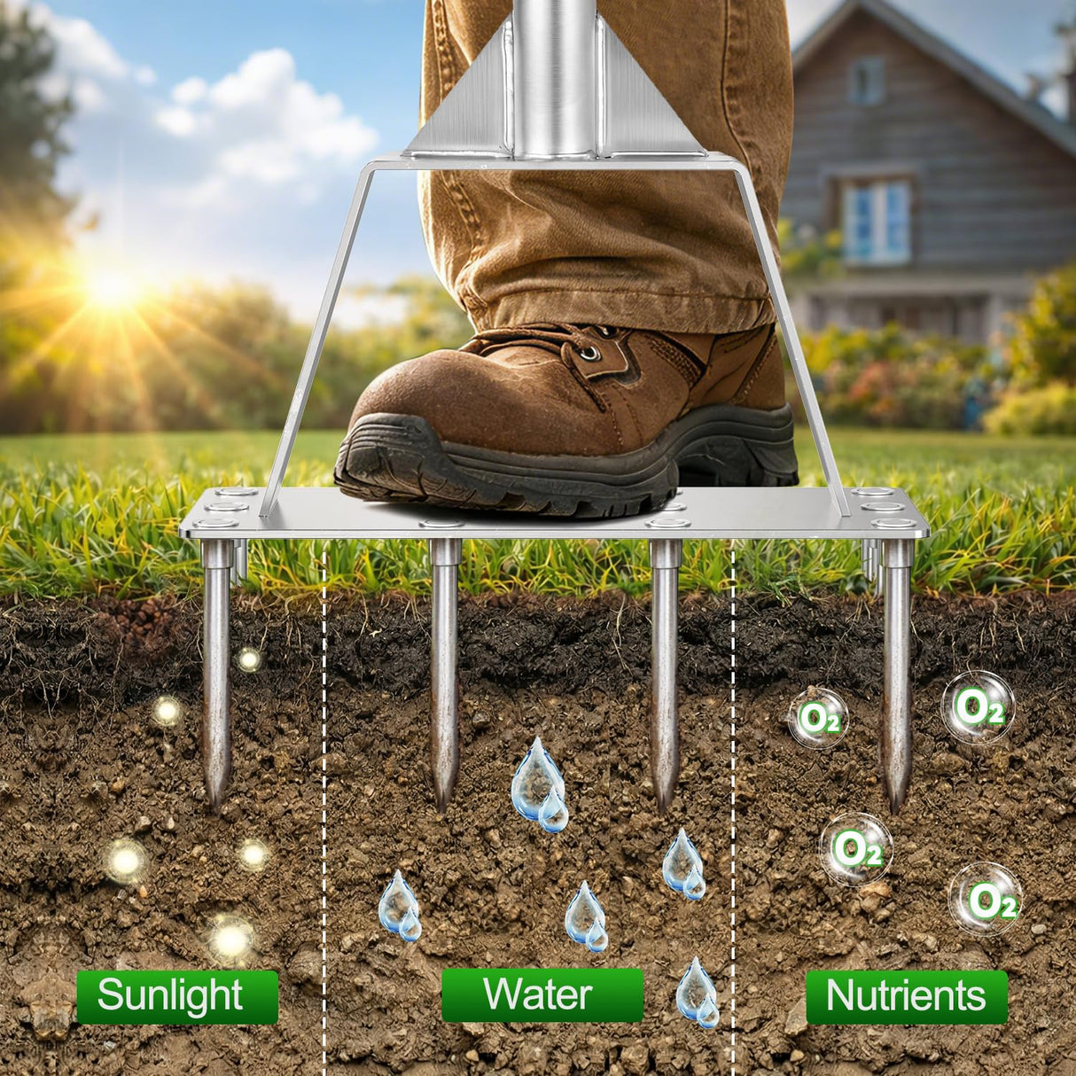Fologtoo Lawn Aerator Tool, Heavy-Duty Stainless Steel Lawn Spike Aerator