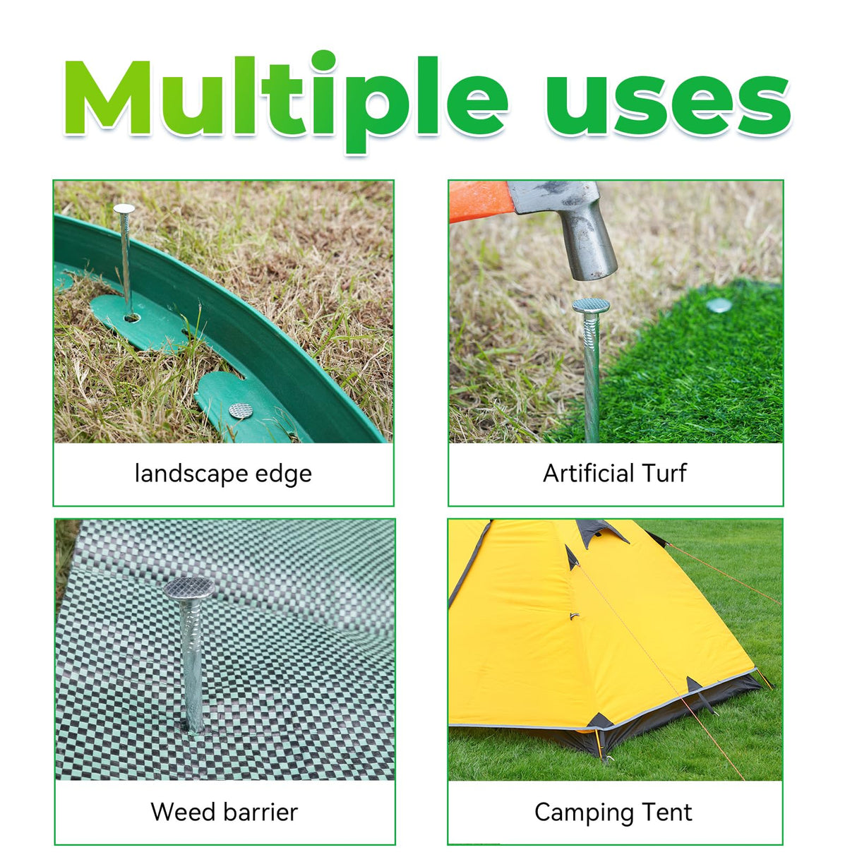 EISENSP 6.3-Inch Galvanized Heavy-Duty Landscape Stakes, (300-Pack) Spiral Metal Turf Spikes for Artificial Grass, Paver Edging, Weed Barrier, Securing Fences and More