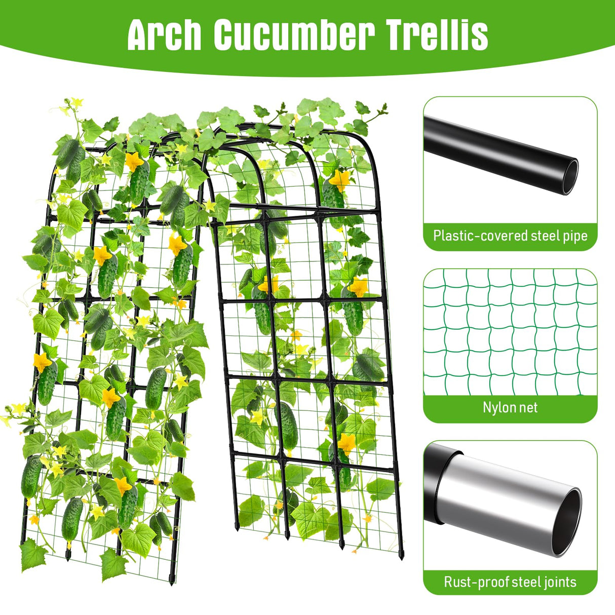 7FT Garden Trellis Arch for Climbing Plants – Tall Outdoor Metal Trellis for Vegetables, Peas, Tomatoes,﻿ Cucumber Trellis Arch & Vertical Garden Climber Plant Support for Vine Plants