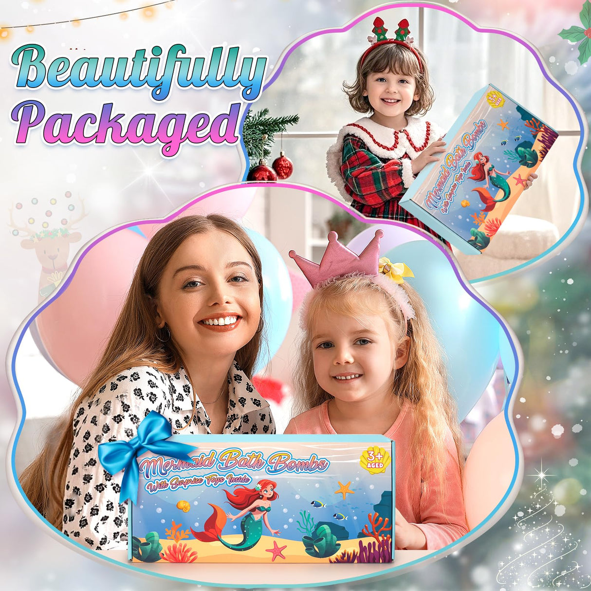 8 Packs Bath Bombs for Kids Girls, Mermaid Bath Bomb with Surprise Toys Inside, Princess Bubble Bath Toys for Kids Aged 4-8, Christmas Birthday Gifts for Girls 3 4 5 6 7 8