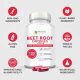 Beet Root Capsules - 1200mg Per Serving - 120 Beet Root Powder Capsules - Beetroot Powder Supports Blood Pressure, Athletic Performance, Digestive, Immune System (Pure, Non-GMO & Gluten Free