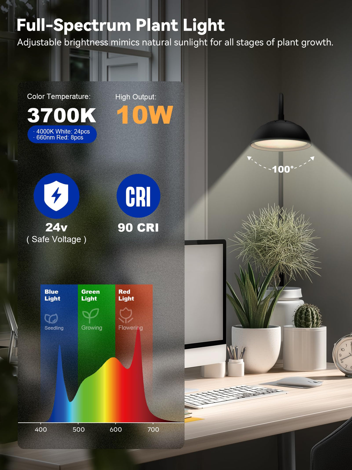 GLOWRIUM Smart Grow Lights for Indoor Plants,10W Full Spectrum Plant Lights with Bluetooth App Control, 360° Flexible Gooseneck Grow Lamp, Auto Timer 3/9/12Hrs, 10 Brightness for Small Plants, Black