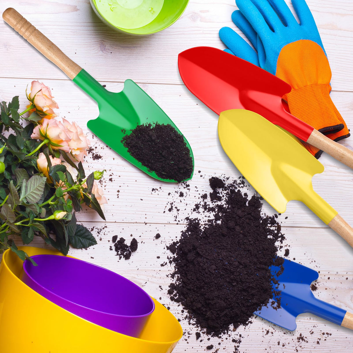 Gisafai 12 Pcs Toy Shovels for Kids Gardening Tools Kids Shovel Mini Metal Garden Shovel Sand Shovels with Sturdy Wooden Handle for Summer Beach Toddler Soil Planting Digging Tools, 4 Colors