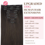GOO GOO Clip in Hair Extensions Real Human Hair, Remy Human Hair Extensions Clip ins for Women, Natural Human Hair, 16inch 150g 9Pcs, 2 Dark Brown