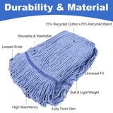 HiBaby 4 Pack Commercial Mop Head Replacement, Heavy Duty Mop Head Commercial Replacement for General and Floor Cleaning, Wet Industrial Blue Cotton Looped End String Head Refill (Blue)