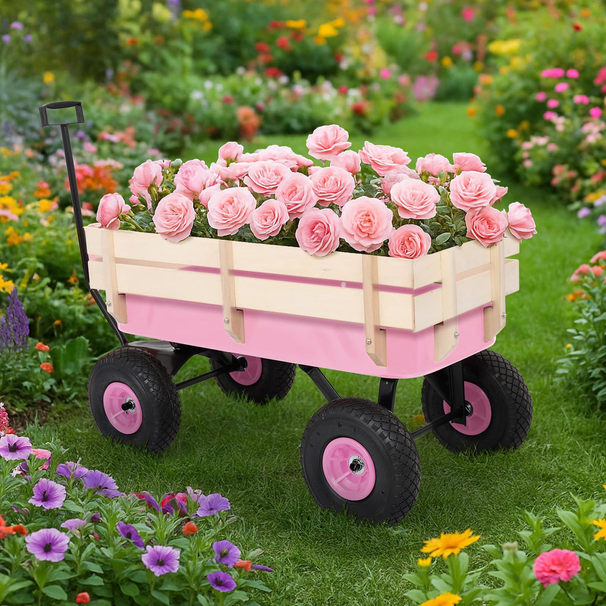 Outvita All-Terrain Cargo Wagon, 220lbs Load Utility Cart for Kids, Pink