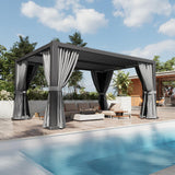 Aoxun Louvered Pergola 12x16 All-Aluminum Outdoor Gazebo with Independent Adjustable Roofs, Waterproof Curtains and Netting, Integrated Drainage System for Patios & Backyard