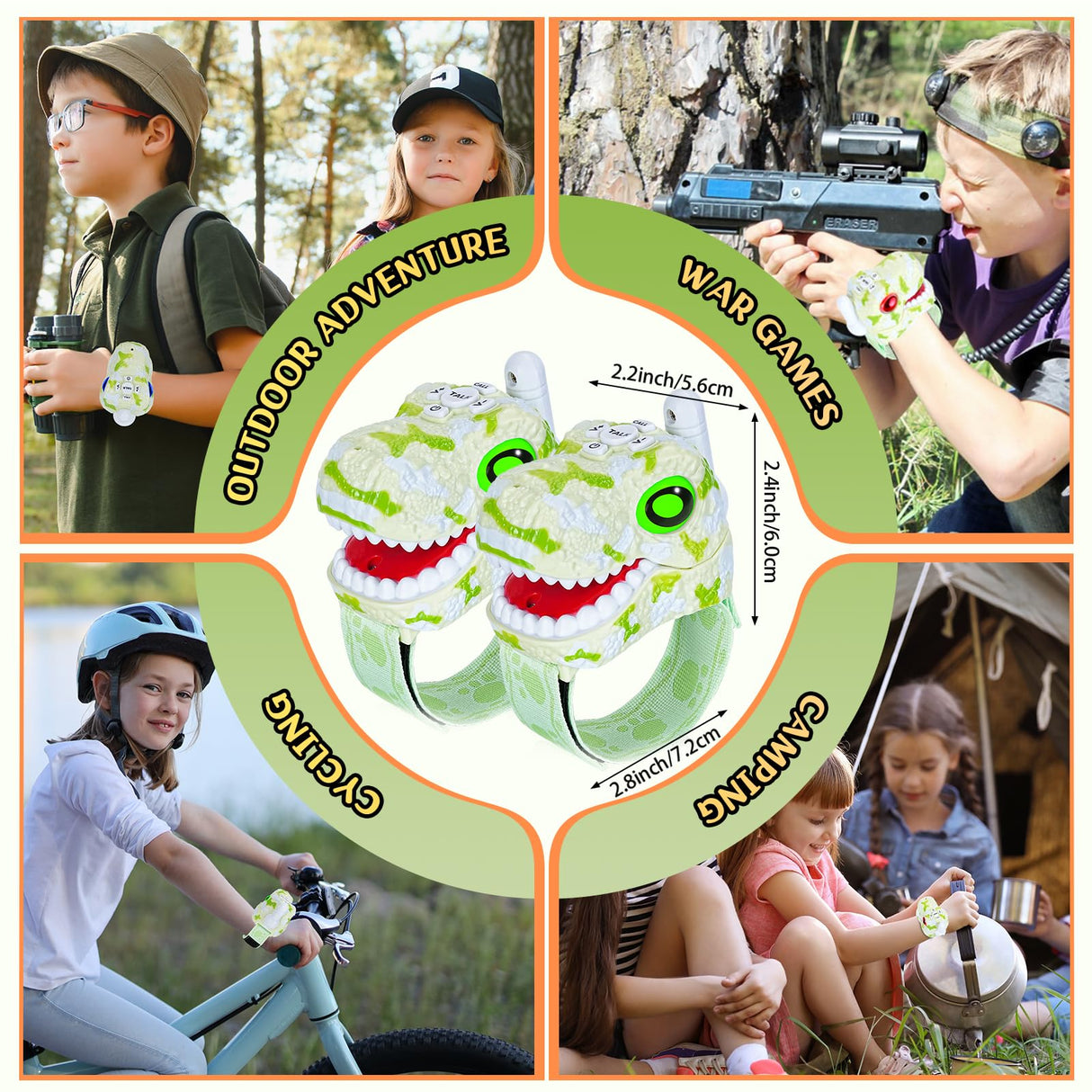 Fygurso Walkie Talkies for Kids 2 Packs, Kids Toys for Boys Girls Aged 3 to 8 Years Old for Outdoor Adventure, Camping, Halloween, Christmas, Birthday Gifts (Green, Dinosaur)