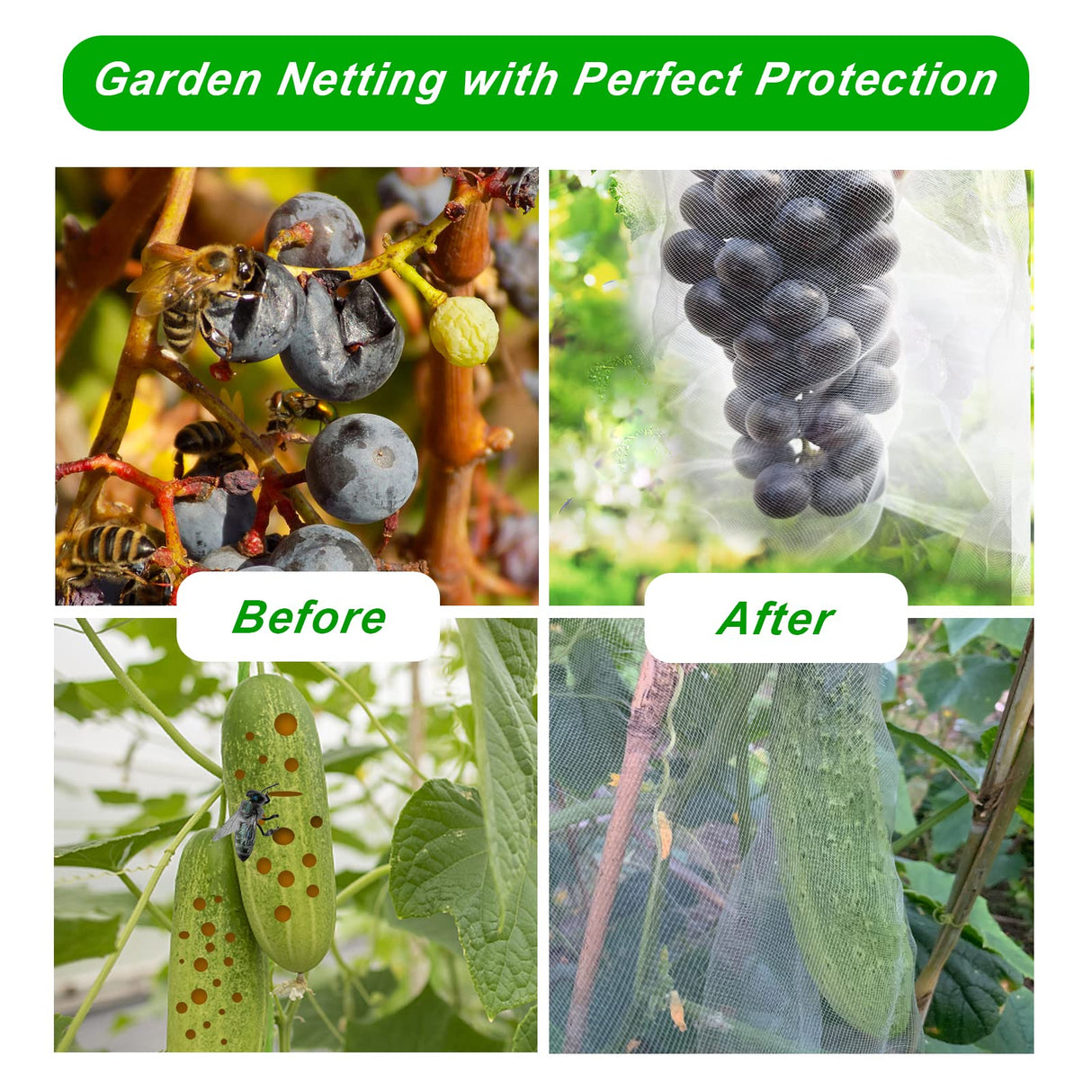 2 Pack 10X43FT Garden Netting for Raised Beds, Ultra Fine Insect Netting for Vegetable Flowers Fruits Greenhouse Crops, Garden Mesh Plant Cover Row Cover Barrier Protection Net for Birds