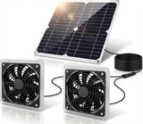 25W Solar Powered Fan for Chicken Coop, Greenhouse, Shed, Upgraded 16.4ft Long Cable Dual Exhaust Fan Kit, IP67 Waterproof Outdoor Solar Fan for Dog House RV Attic Ventilation