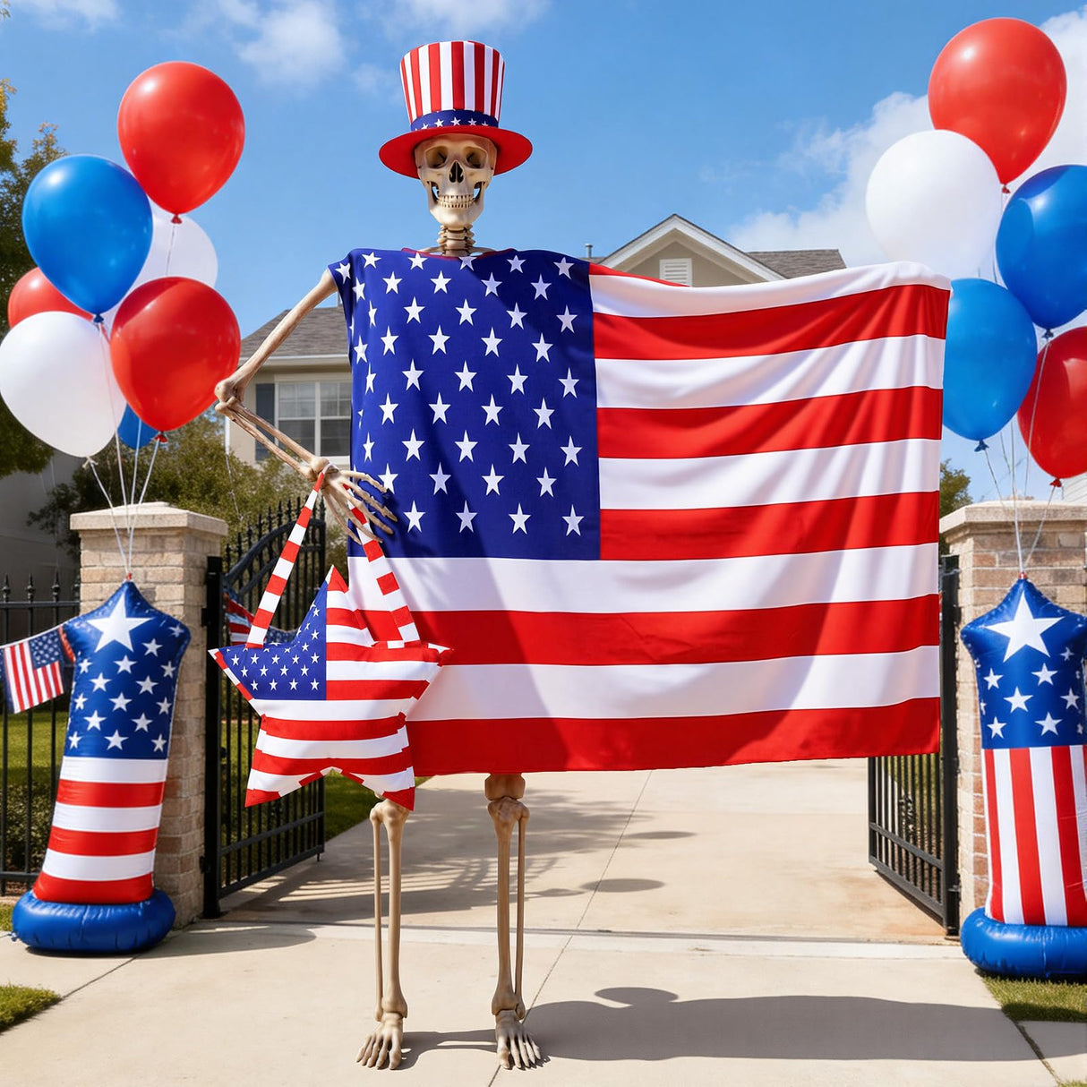 Chicingyou 12 ft Skeleton Clothes Accessories Including Hat and Cloth with Basket for 12 ft Skeleton Outfit Dress (3 Pcs,American Flag)