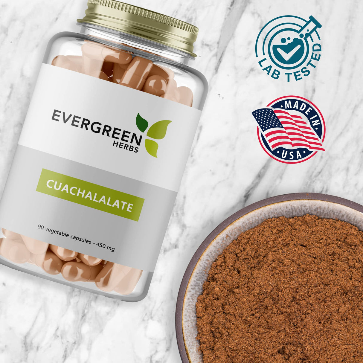 Evergreen Herbs Cuachalalate Herb (Amphipetyglum Adstringens) - Resealable Stand Up Pouch to Ensure Freshness! (Capsules)