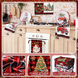 VitalCozy 12 Pcs Christmas Kitchen Towels and Dishcloths Absorbent Merry Christmas Tree Reindeer Truck Santa Claus Hand Dish Tea Towels Plaid Decoration for Xmas Home Gift Supplies, 14.2 x 21.3 Inch