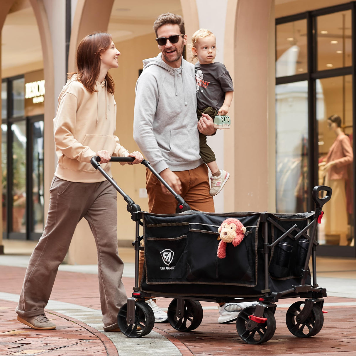 EVER ADVANCED Folding Push Wagon with Brakes, Portable Shopping Cart