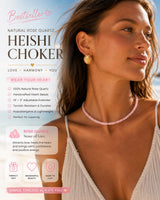 MIDDLUX Natural Rose Quartz Heishi Choker Necklace for Women, Pink Gemstone Beaded Necklace with Gold Accents, Adjustable Layered Beach Necklace, Minimalist Boho Jewelry Gift for Her