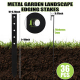 Fumete 36 Pcs 10'' Metal Landscape Stakes Bulk Garden Ground Edging Spikes with Holes Heavy Duty Anchoring Spike Carbon Steel Lawn Stake for Flowerbed Edging Grass Board Barrier Yard(Black)