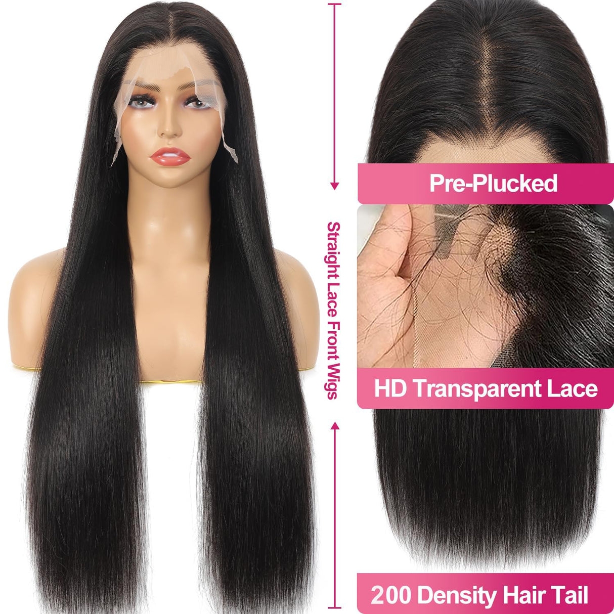 Afekisn 28 Inch 13x6 Lace Front Wigs Human Hair 200 Density Pre Plucked Straight Lace Front Wigs Human Hair With Baby Hair HD Lace Frontal Straight Wigs Human Hair for Women
