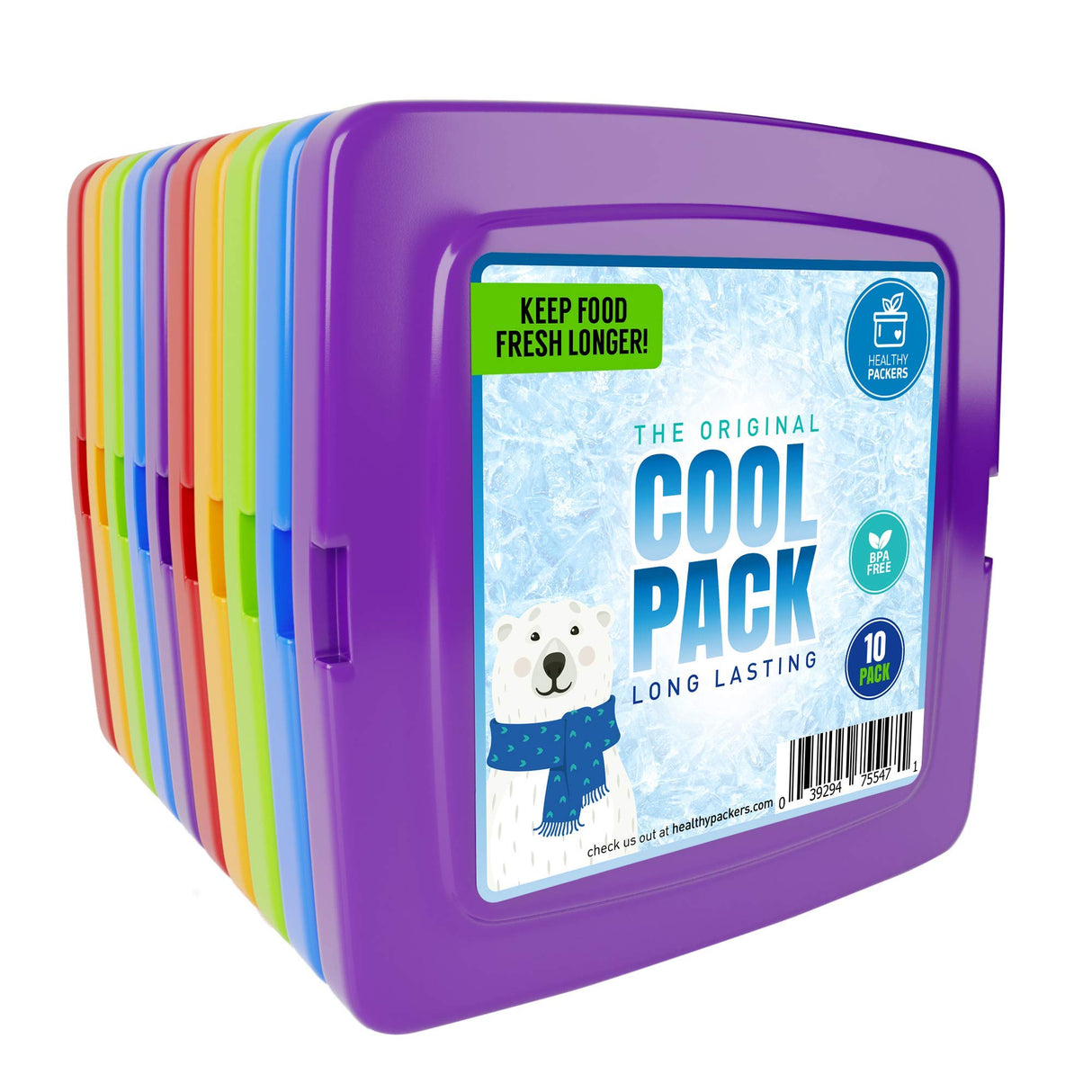 Healthy Packers® Reusable Ice Packs for Lunch Boxes Kids and Adults | Long‑Lasting Thin Freezer Packs for Coolers, Bento Boxes, Lunch Bags, Travel, School Meals, Meal Prep (10-Pack | Square)