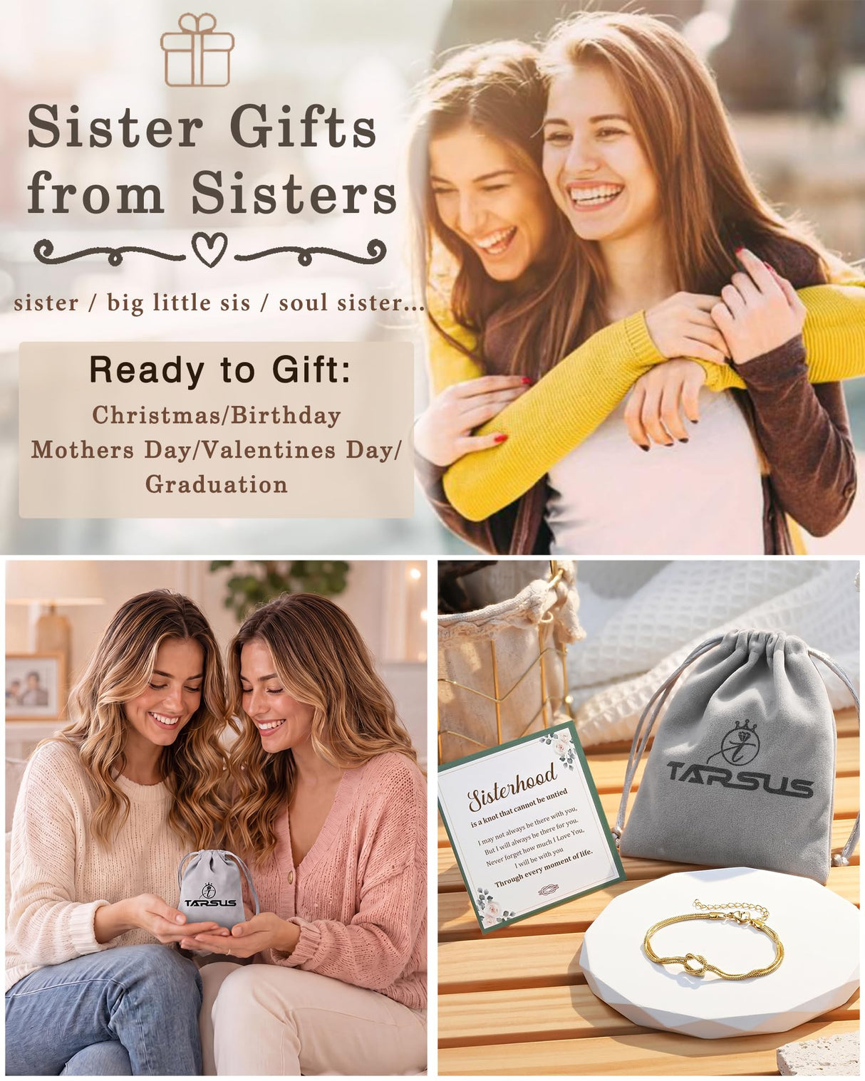 Sister Gifts, Sisters Birthday Jewelry Gifts from Sister Knot Bracelet