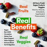 Country Farms Fruits and Vegetables Supplement, 180 Fruit and 180 Veggie Capsules, Greens and Reds Packed with Superfoods, Powerful Antioxidants, 60 Servings