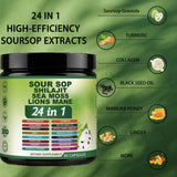24 in 1 Soursop Capsules - Graviola Soursop Capsules with Shilajit, Sea Moss, Lions Mane, Turmeric, Ashwagandha, Vegan, Ginger & Manuka Honey and More, Non-GMO, 90capsules