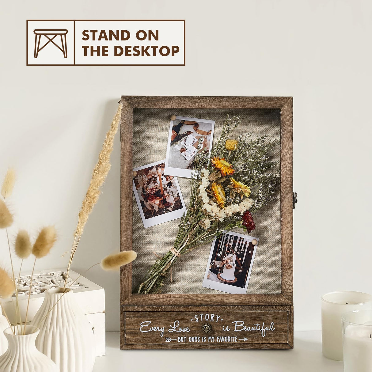 AW BRIDAL 11X16 Large Shadow Box Picture Frames Deep Shadow Boxes Display Cases with Removable Shelves and Drawers, Brown Wooden Memory Boxes for Keepsakes with Slot Christmas Decorations Gifts