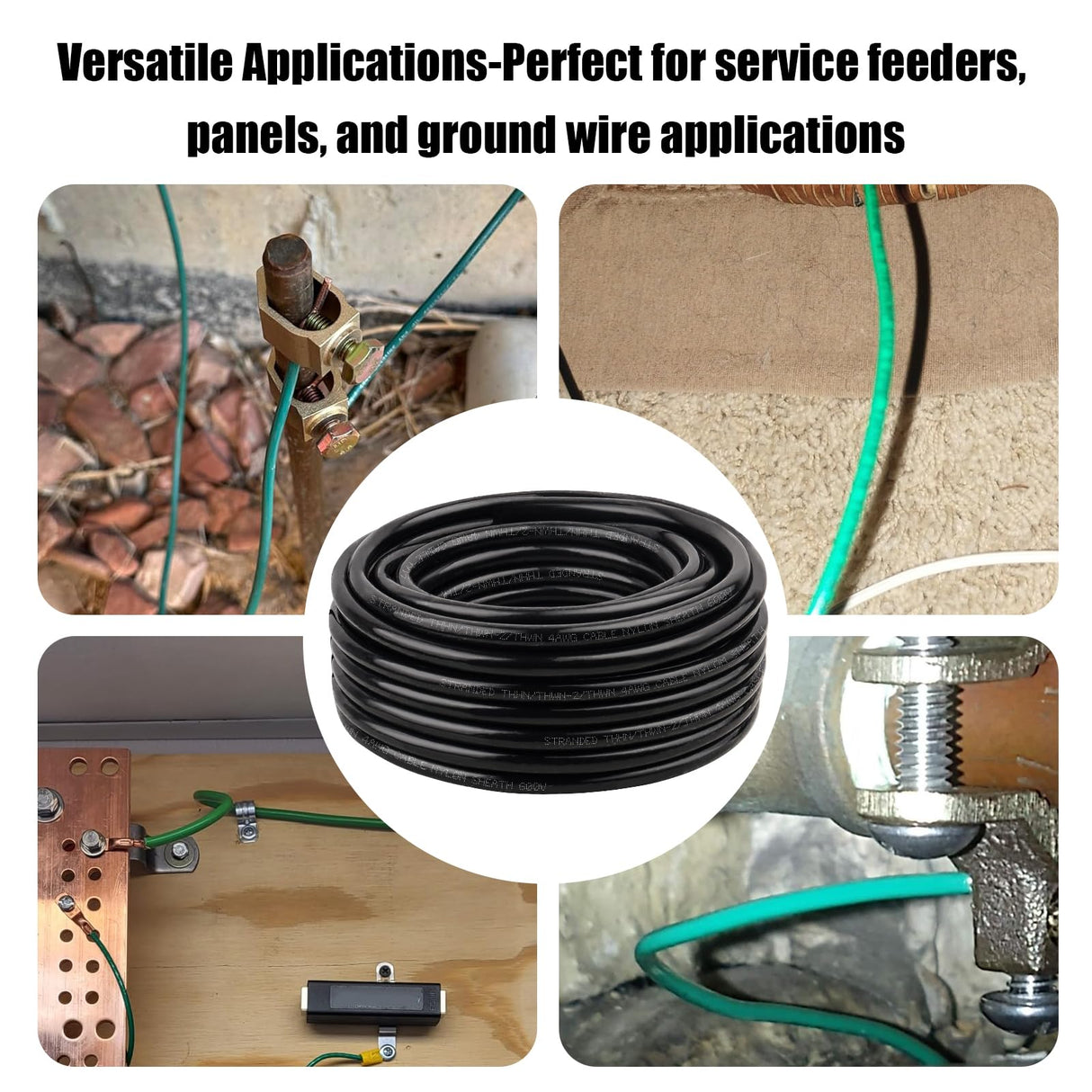 XRDS -RF 4AWG THHN Wire, 10FT Black Stranded Copper Electrical Wire, Nylon Jacket, 600V Rated, Heat & Abrasion Resistant THHN/THWN-2 Cable for Household, Automotive, Solar, RV, Inverter