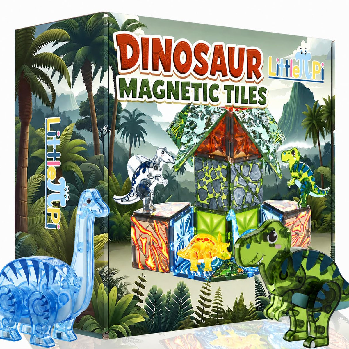 Little Pi Dinosaur Toys Magnetic Tiles, Building Blocks for Kids Ages 3+