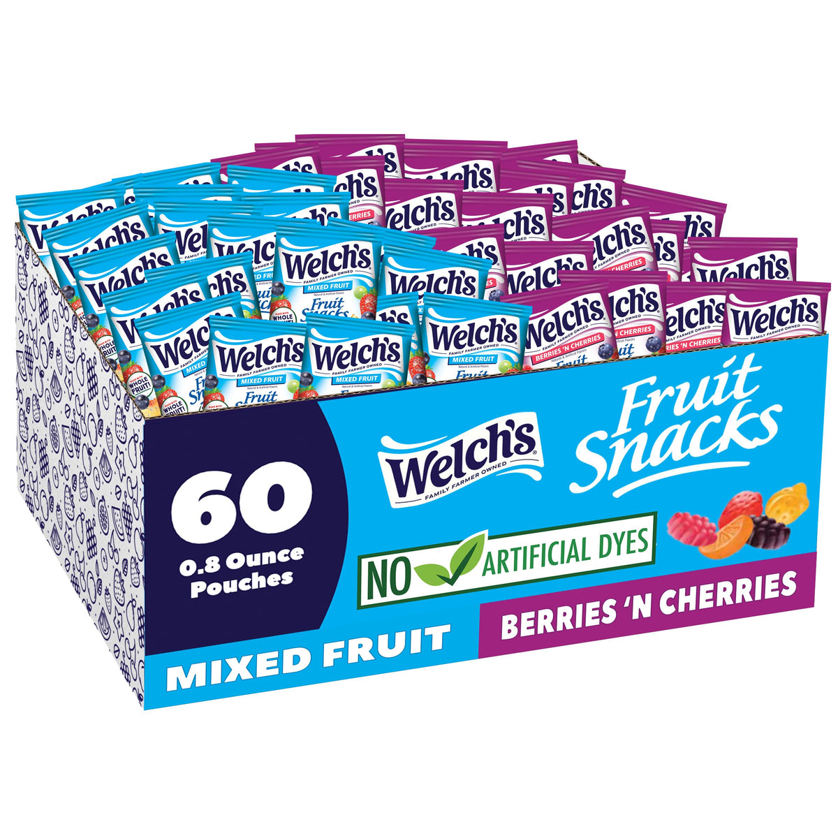 Welch's Fruit Snacks, Mixed Fruit & Berries 'N Cherries, 0.8 oz, 60 Ct