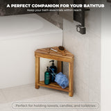 BLUEWEST Shower Foot Rest, Corner Shower Stool, Wooden Shower Foot Stool for Shaving Legs Inside Shower, Waterproof Shower Foot Rest with Storage Shelf for Small Shower Space, Shower Seats and Benches