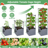 Qinzave 3 Pack Square Tomato Cages with Grow Bags, 42.5 Inch Stable Square Tomato Planter Support Stakes Kit for Garden, Tomato Cages Trellis Pots for Spring Climbing Vegetables Fruits Vines Flowers