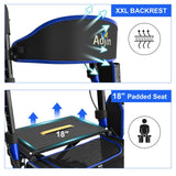 Walkers for Seniors, Rollator Walker with Seat, 350 lb Weight Capacity, 18" Big Seat, 8" All-Terrain Wheels, 6-Level Adjustable Height, Lightweight Aluminum Frame Rollator Walkers for Seniors (Blue)