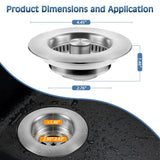Kitchen Sink Drain Strainer 2 Pack, 304 Stainless Steel Pop Up Sink Stopper, Anti-Clogging Sink Drain Strainer for US Standard Kitchen Drain (SUS304 Brushed)