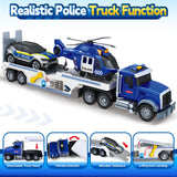Kids Toys for 3 4 5 6 7 8 Years Old Boys, 20.5" Police Truck Toy with Racing Car and Helicopter, Toddler Friction Powered Truck Vehicle Toy with Lights, Sounds for Boys Girls Christmas Birthday Gifts
