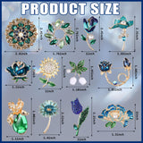 Junkin 12 Pcs Women Brooches Bulk Vintage Rhinestone Pin Set,Flower