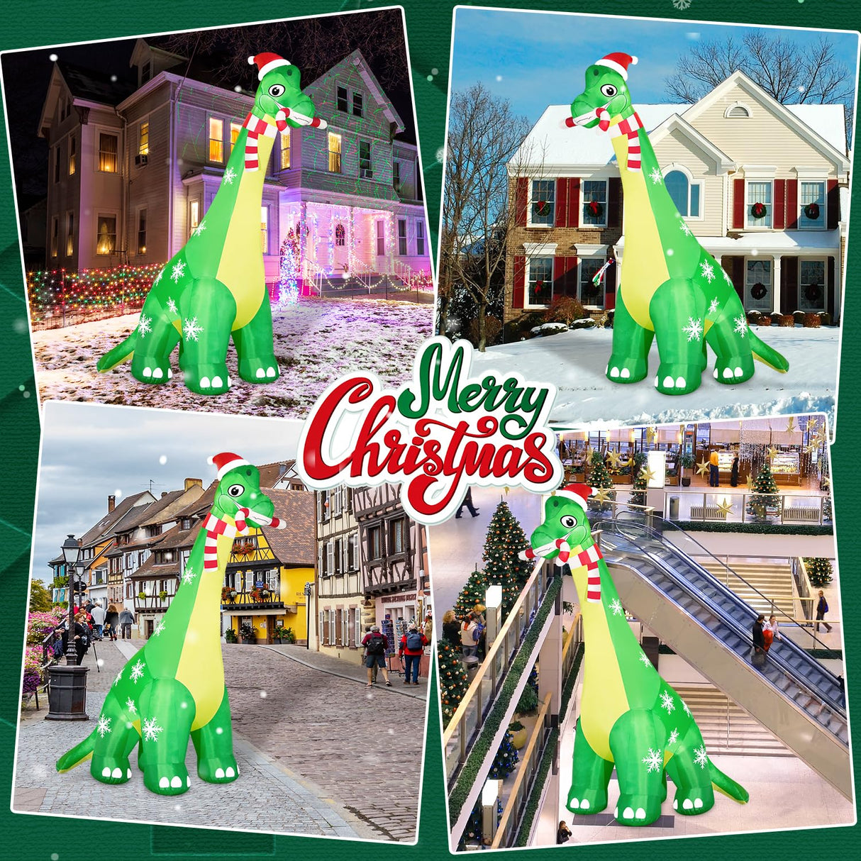 13FT Giant Dinosaur Christmas Inflatable Decorations, Built-in LED Lights, Strong Blower Huge Blow Up Yard Clearance Decor with Large Candy Cane Xmas Santa Hat Outdoor Indoor Holiday Party