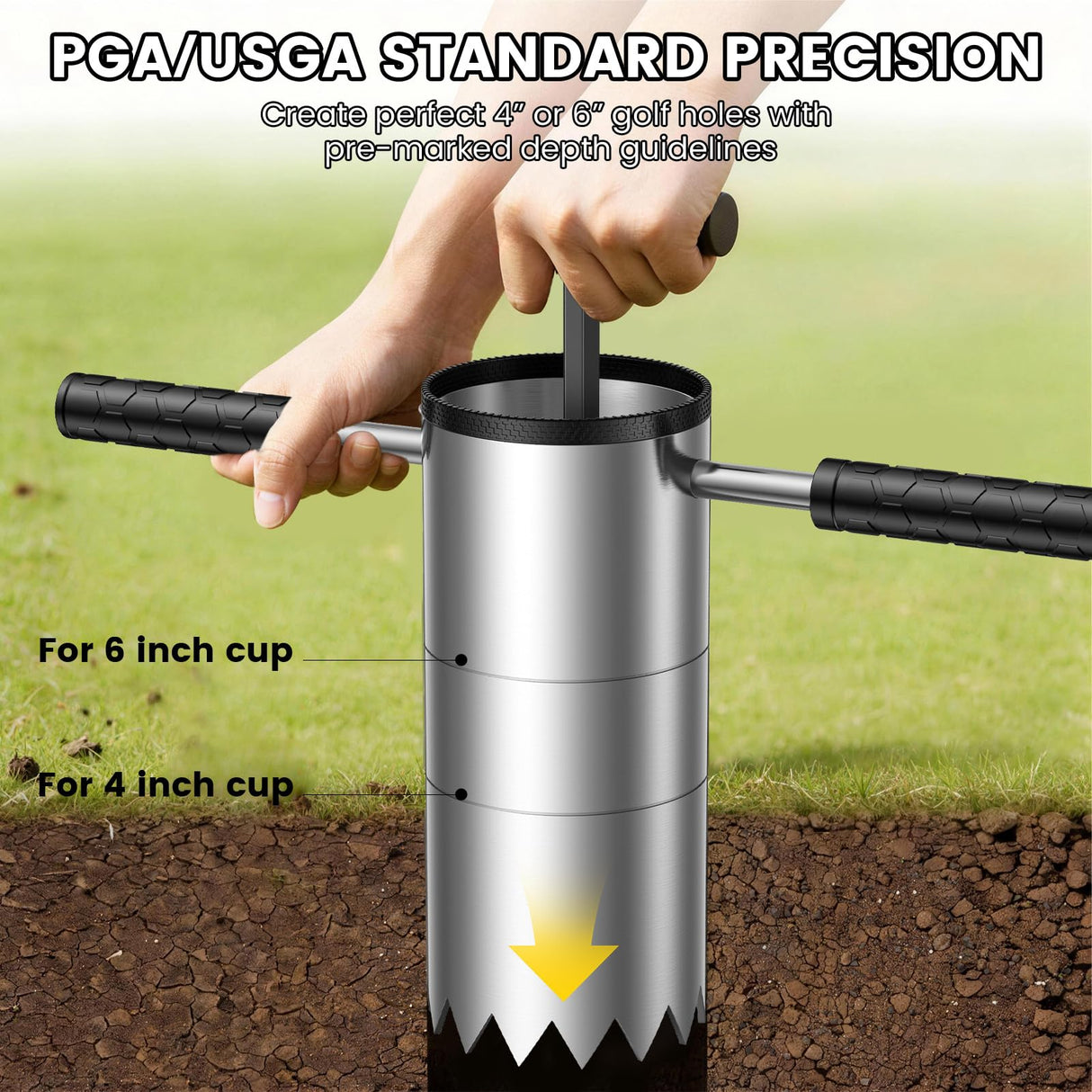 YAJAREN Portable Golf Hole Cutter Tool Stainless Steel for USGA Standard｜Detachable Anti-Slip Handle Golf Hole Digger with Depth Marks｜Backyard DIY Putting Green & Lawn Golf Practice