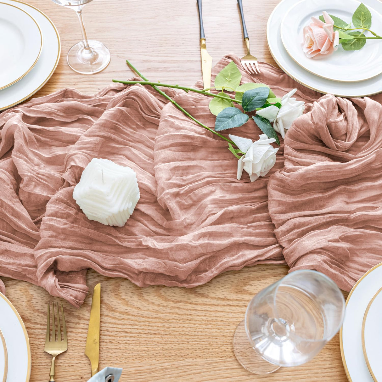 Wokceer Cheesecloth Table Runner Christmas 6Pack 10FT Dusty Pink Boho Gauze Fall Cheese Cloth Table Runner for Party Long Rustic Sheer Table Runners for Baby Bridal Shower Wedding Easter Table