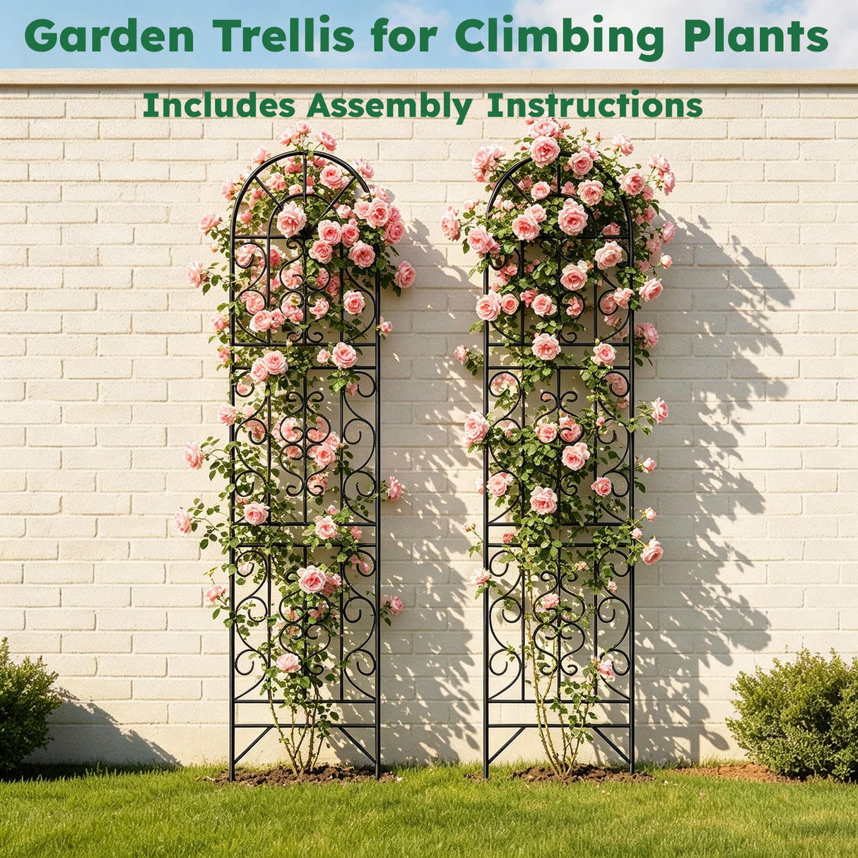 Shomextol 2 Pcs 60" H X 11.8" W Trellis for Climbing Plants Outdoor, Small Metal Garden Trellis for Outside, Sturdy Support Garden Plant Trellis Arch for Rose Cucumber Flower Vine Decor